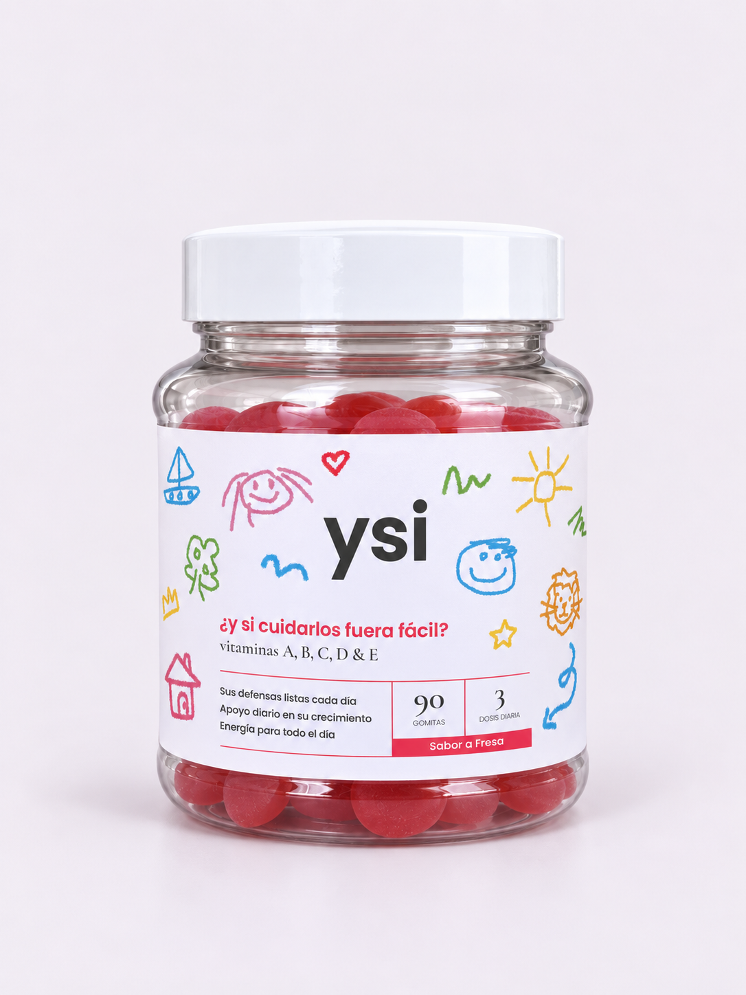 Frasco de gomitas multivitamínicas para niños YSI — 90 gomitas, sabor fresa